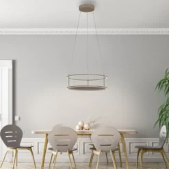 LED Pendelleuchte CONNI sandfarben, rund, Touchdimmer, Deko Tragfläche