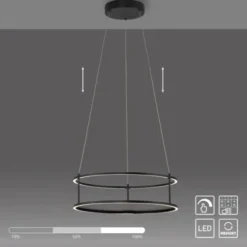 LED Pendelleuchte CONNI schwarz, rund, Touchdimmer, Deko Ablagefläche, höhenverstellbar