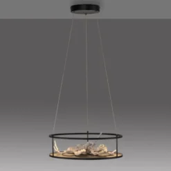 LED Pendelleuchte CONNI schwarz, rund, Touchdimmer, Deko Ablagefläche, höhenverstellbar
