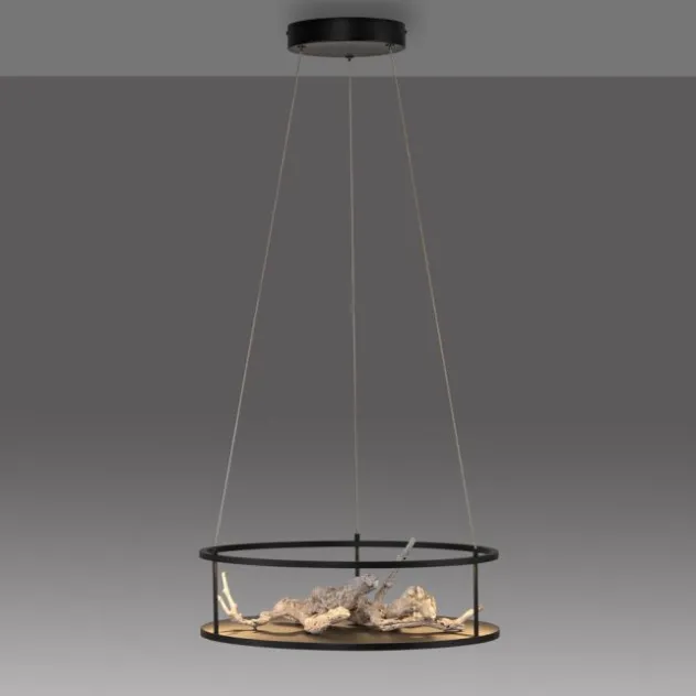 LED Pendelleuchte CONNI schwarz, rund, Touchdimmer, Deko Ablagefläche, höhenverstellbar