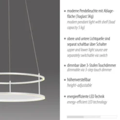 LED Pendelleuchte CONNI weiss, rund, Touchdimmer, höhenverstellbar