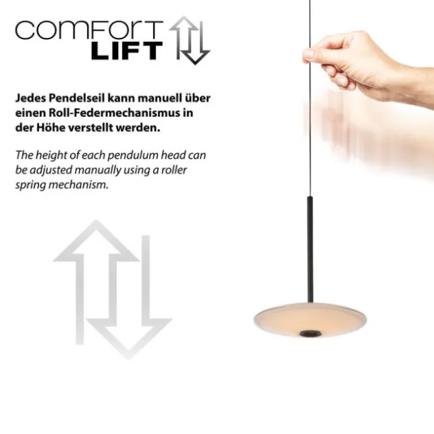 LED Pendelleuchte ELIPSA, schwarz, Comfort Lift, Tronicdimmer