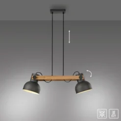 LED Pendelleuchte 2 flammig Akazienholz höhenverstellbar Industrial