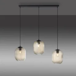 LED Pendelleuchte 3 flammig amberfarben retro Stil Glasschirm getönt