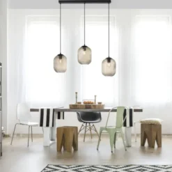 LED Pendelleuchte 3 flammig amberfarben retro Stil Glasschirm getönt