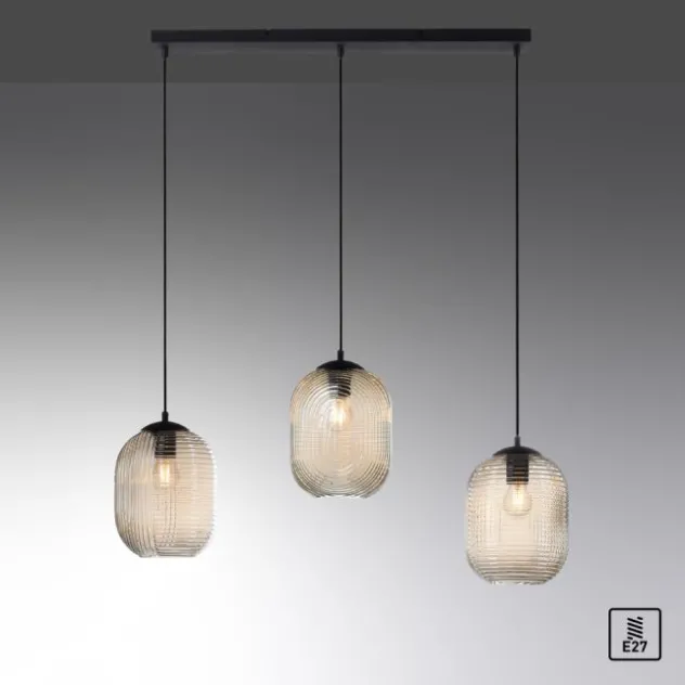 LED Pendelleuchte 3 flammig amberfarben retro Stil Glasschirm getönt