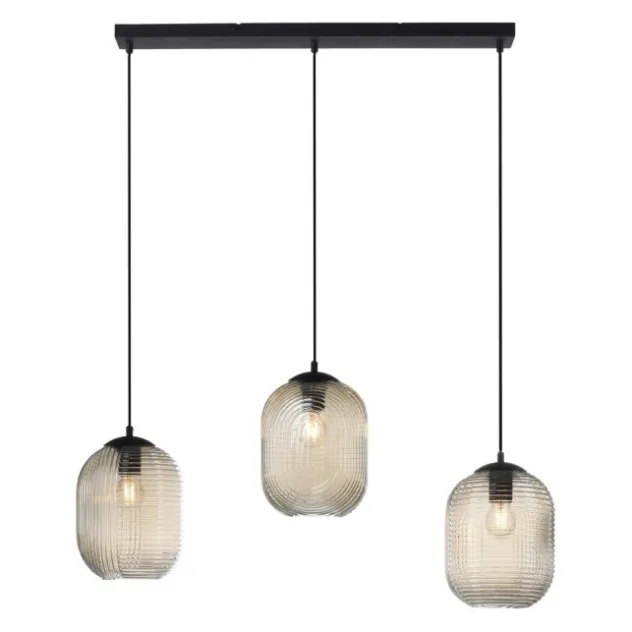 LED Pendelleuchte 3 flammig amberfarben retro Stil Glasschirm getönt