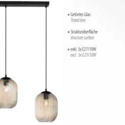 LED Pendelleuchte 3 flammig amberfarben retro Stil Glasschirm getönt