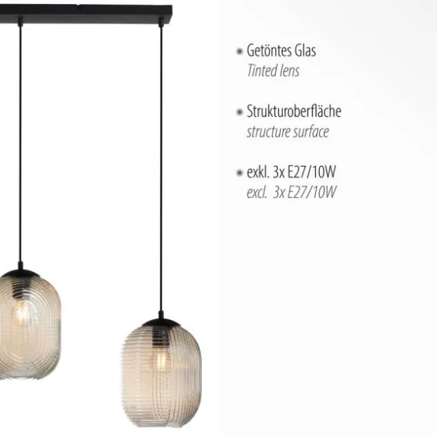 LED Pendelleuchte 3 flammig amberfarben retro Stil Glasschirm getönt