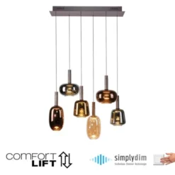 LED Pendelleuchte 6 flammig höhenverstellbar per Lift dimmbar Memoryfunktion