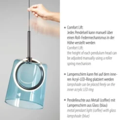 LED Pendelleuchte 1 flammig Metallfarbe Kaffee-blau höhenverstellbar