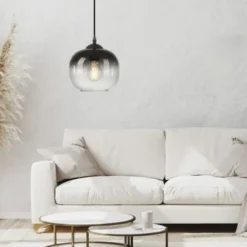 LED Pendelleuchte 1 flammig schwarz Rauchglas modern Wohnlampe