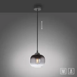 LED Pendelleuchte 1 flammig schwarz Rauchglas modern Wohnlampe