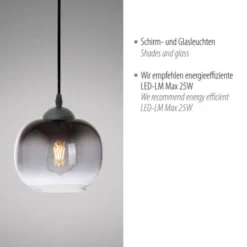 LED Pendelleuchte 1 flammig schwarz Rauchglas modern Wohnlampe