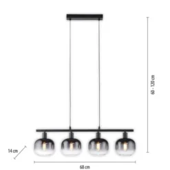 LED Pendelleuchte 4 flammig schwarz Rauchglas modern Wohnlampe