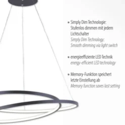 LED-Pendelleuchte, gedrehtes Design, dimmbar, schwarz, Simply Dim
