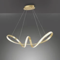 LED Pendelleuchte, gold, elegant, geschwungen, warmweißes Licht, Blattgold