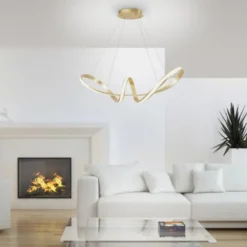 LED Pendelleuchte, gold, elegant, geschwungen, warmweißes Licht, Blattgold