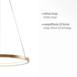 LED-Pendelleuchte, goldfarben, Leuchtring, warmweiße Lichtfarbe, modern