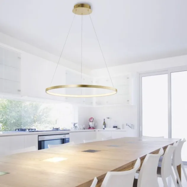 LED-Pendelleuchte, gold farben, Ring Leuchtring Ø60cm, warmweiß