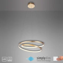 LED-Pendelleuchte gold geschwungener Leuchtring, Dimmfunktion, modern
