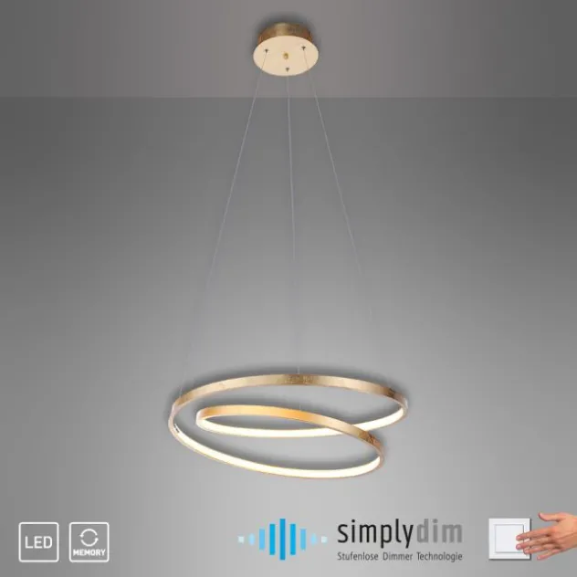 LED-Pendelleuchte gold geschwungener Leuchtring, Dimmfunktion, modern