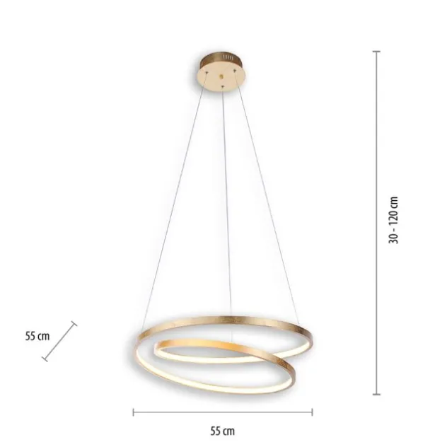LED-Pendelleuchte gold geschwungener Leuchtring, Dimmfunktion, modern