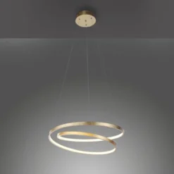 LED-Pendelleuchte gold geschwungener Leuchtring, Dimmfunktion, modern