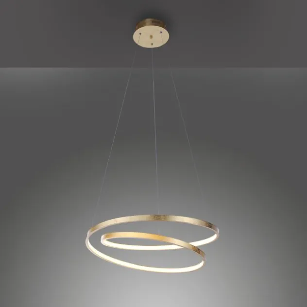 LED-Pendelleuchte gold geschwungener Leuchtring, Dimmfunktion, modern