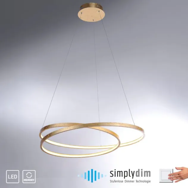 LED-Pendelleuchte, gold, warmweiße Lichtfarbe, inkl. Dimmfunktion, modern