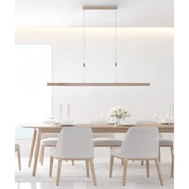 LED Pendelleuchte, Holzdekor-Optik, Lichtfarbensteuerung (CCT), ausziehbar