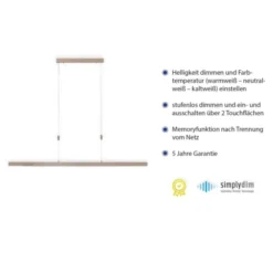 LED Pendelleuchte, Holzdekor-Optik, Lichtfarbensteuerung (CCT), ausziehbar