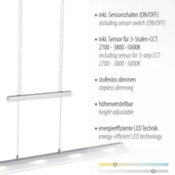 LED-Pendelleuchte, Lichtfarbsteuerung, Sensor-Dimmer, höhenverstellbar