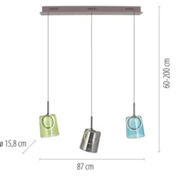 LED Pendelleuchte länglich 3 flammig mehrfarbig Metallfarbe Kaffee