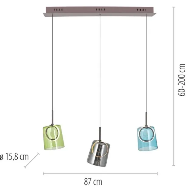 LED Pendelleuchte länglich 3 flammig mehrfarbig Metallfarbe Kaffee