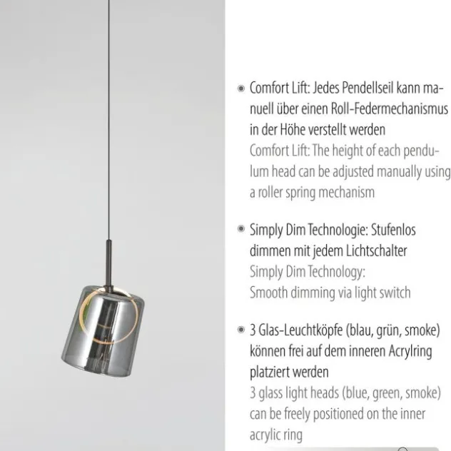 LED Pendelleuchte länglich 3 flammig mehrfarbig Metallfarbe Kaffee