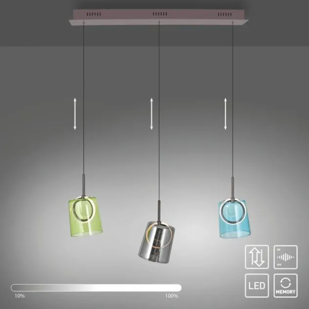 LED Pendelleuchte länglich 3 flammig mehrfarbig Metallfarbe Kaffee
