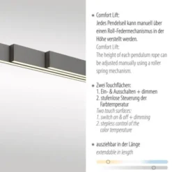 LED Pendelleuchte mit Comfort Lift, anthrazit, höhenverstellbar, ausziehbar