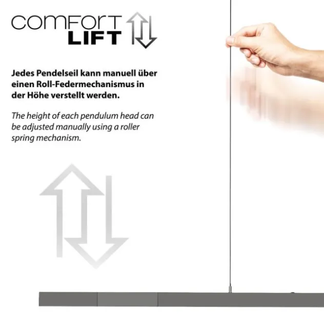 LED Pendelleuchte mit Comfort Lift, anthrazit, höhenverstellbar, ausziehbar