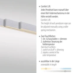 LED Pendelleuchte mit Comfort Lift, aluminium, höhenverstellbar, ausziehbar