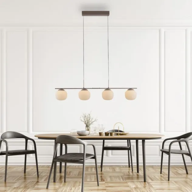 LED Pendelleuchte NAMI, sandfarben, 4-flammig, dimmbar, Opalglas