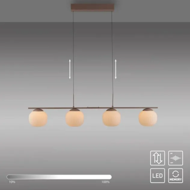 LED Pendelleuchte NAMI, sandfarben, 4-flammig, dimmbar, Opalglas