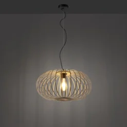 LED Pendelleuchte Naturholz 1 flammig ellipsenförmig Hängelampe