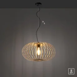 LED Pendelleuchte Naturholz 1 flammig ellipsenförmig Hängelampe
