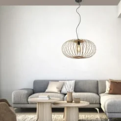 LED Pendelleuchte Naturholz 1 flammig ellipsenförmig Hängelampe