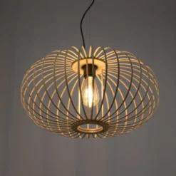 LED Pendelleuchte Naturholz 1 flammig ellipsenförmig Hängelampe