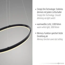 LED Pendelleuchte oval 40x40 anthrazit dimmbar Memoryfunktion