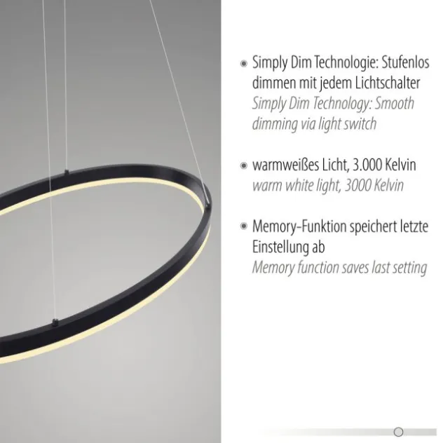LED Pendelleuchte oval 40x40 anthrazit dimmbar Memoryfunktion