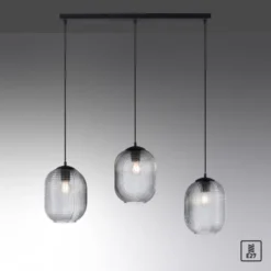 LED Pendelleuchte Rauchglas getönt 3 flammig retro Design oval Esszimmer