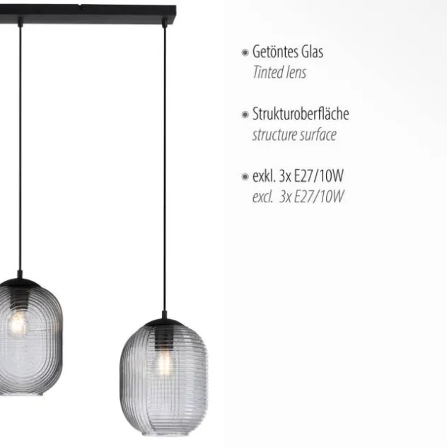 LED Pendelleuchte Rauchglas getönt 3 flammig retro Design oval Esszimmer
